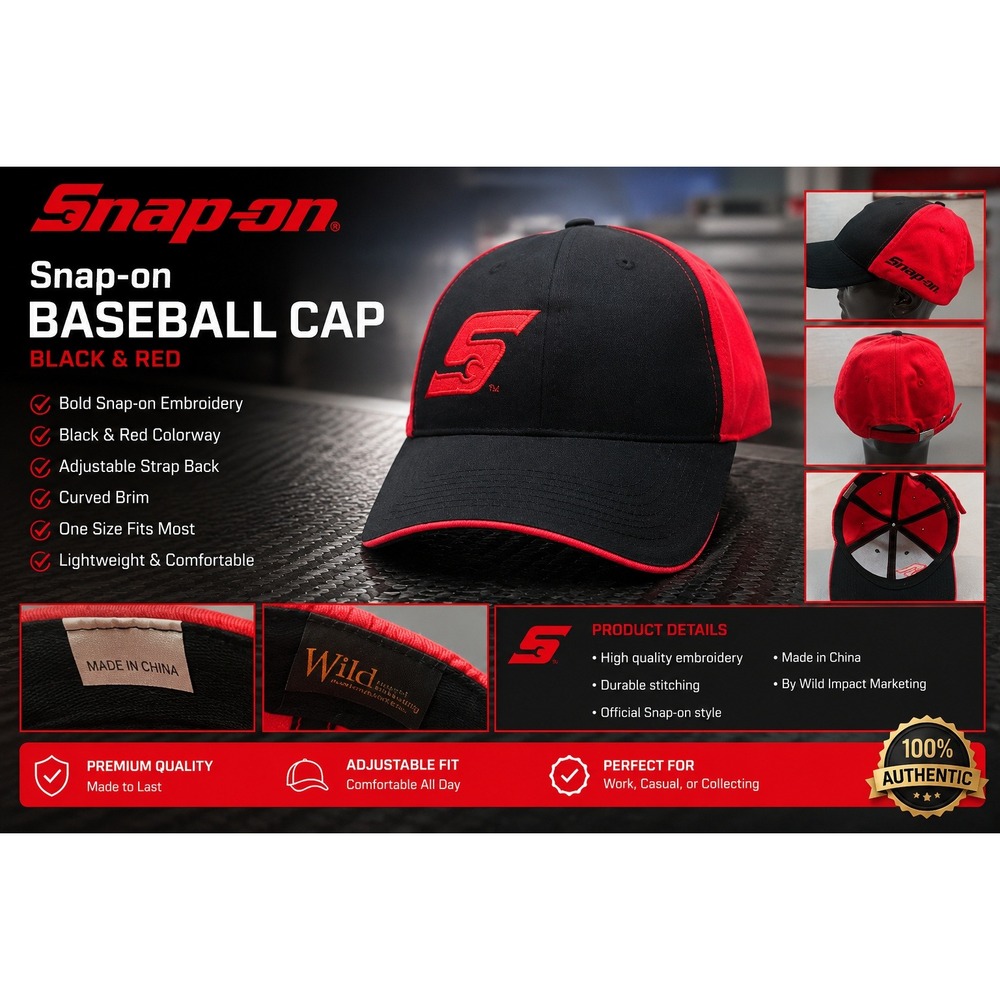 Snap-on Tools Hat Black Red Racing Baseball Cap Embroidered Logo Adjust Strap